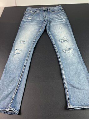 BKE Jeans Men's 29x30* Jake Straight Light Blue Faded Distressed Denim Tag 28R